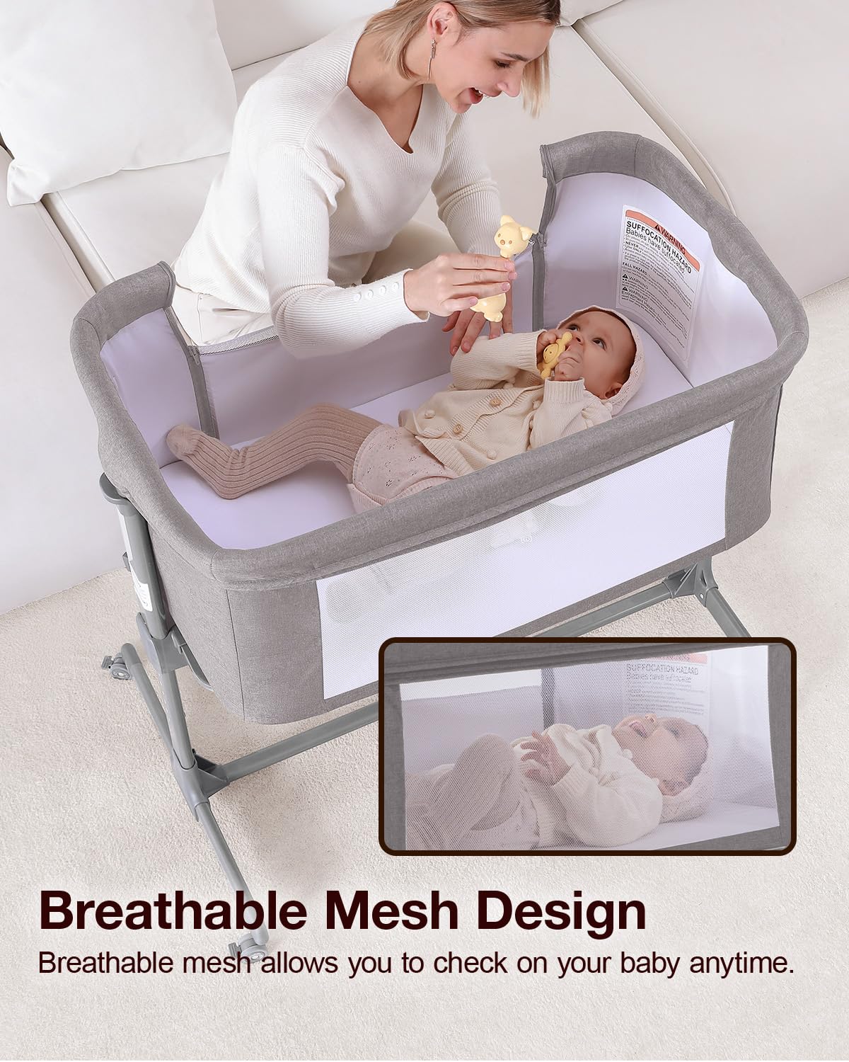 Larex Baby Bassinet painted-iron frame for sturdy daily use