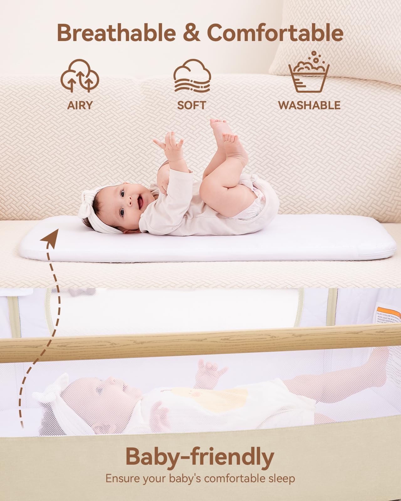 Larex Baby Bassinet with wheels and brakes enables safe bedside relocation