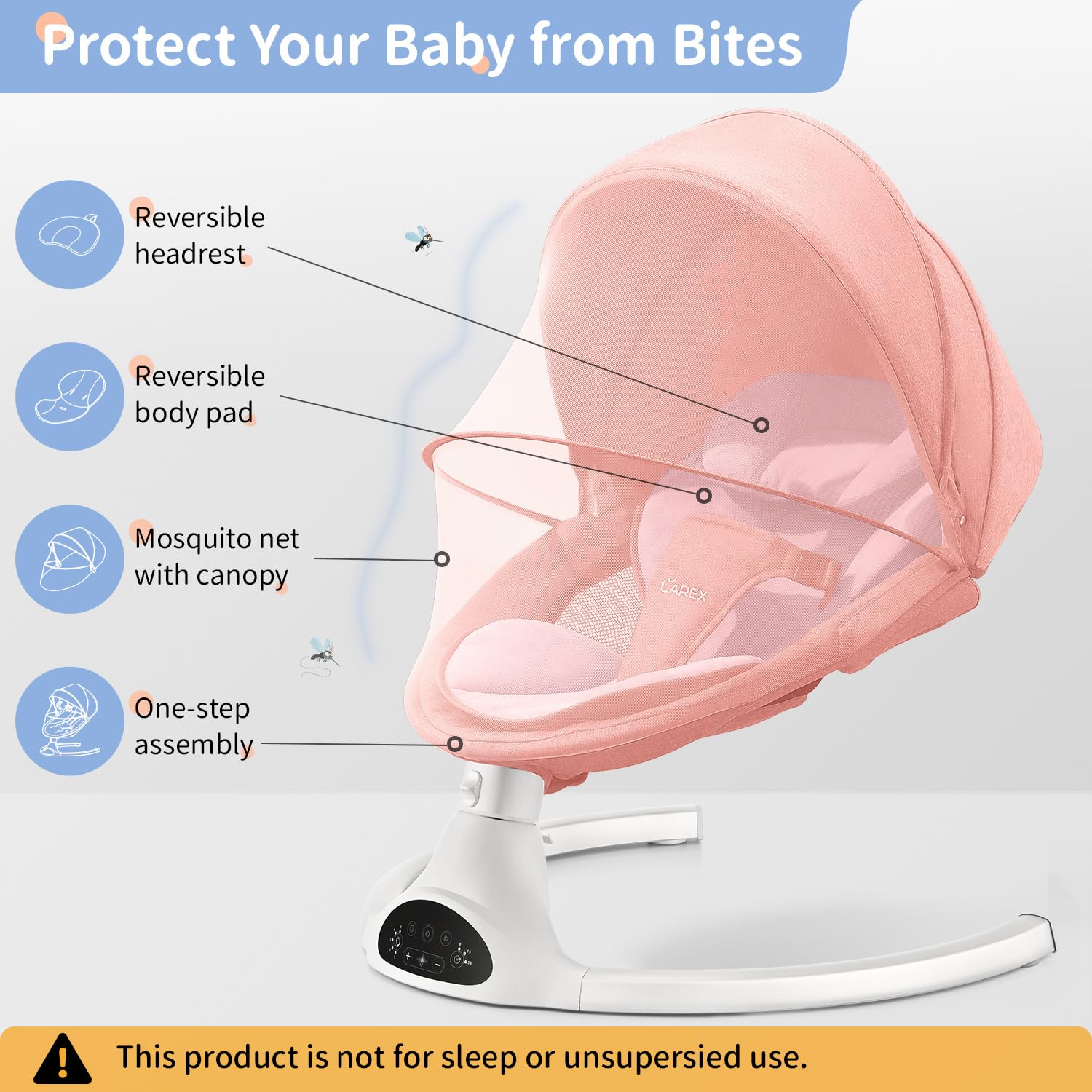 LAREX Bluetooth melodies illustrate baby engagement during playtime.