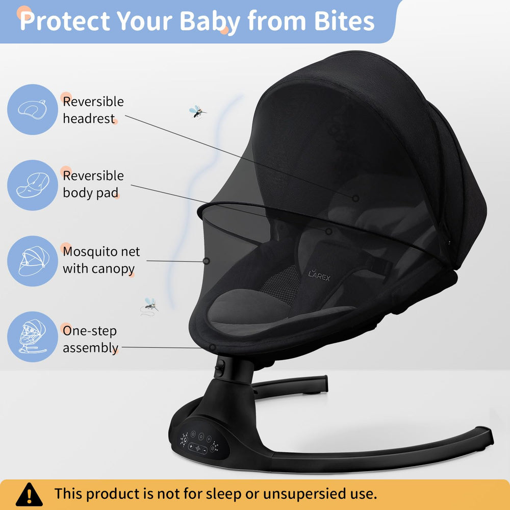 LAREX Baby Swing breathable mesh pad helps baby stay cool.