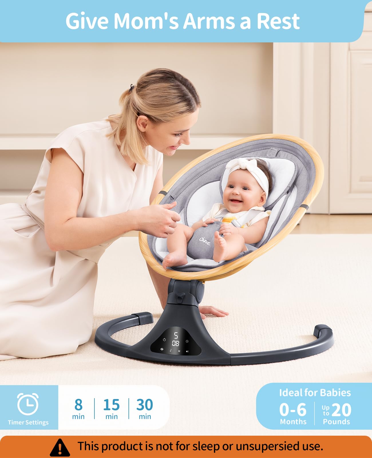 LAREX Baby Swing compact detachable design for space-saving setup.