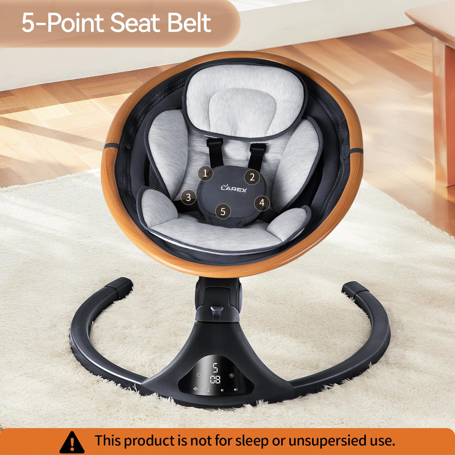 Larex baby swing gray built-in melodies for soothing options