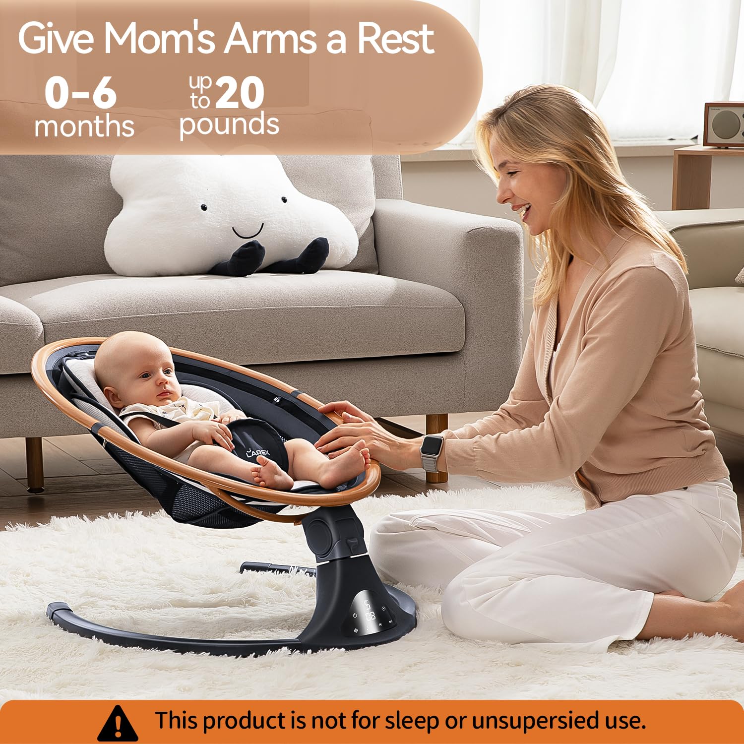 Larex baby swing gray plug-in option reduces battery use