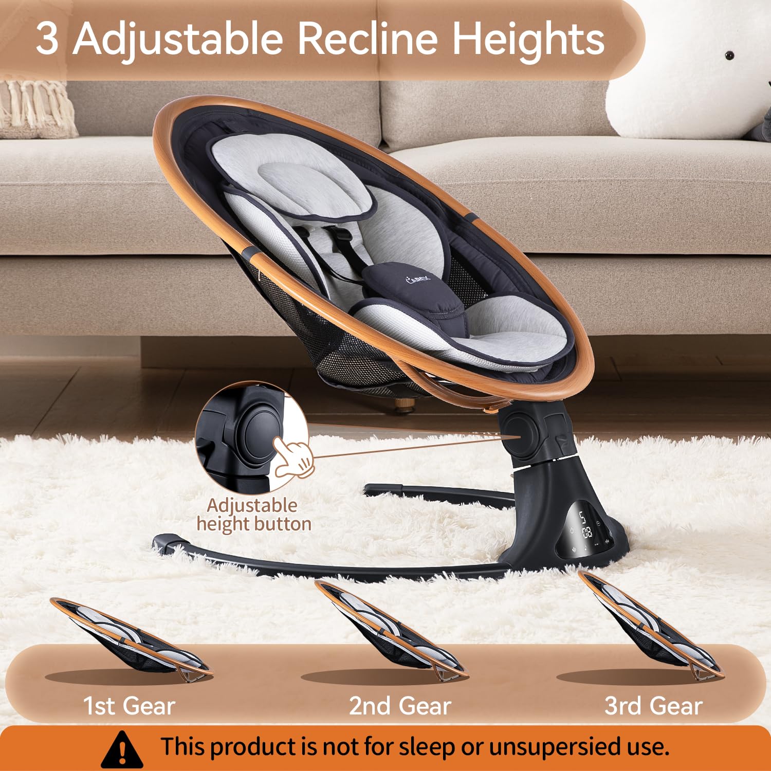 Larex baby swing gray remote control demonstrating convenient operation