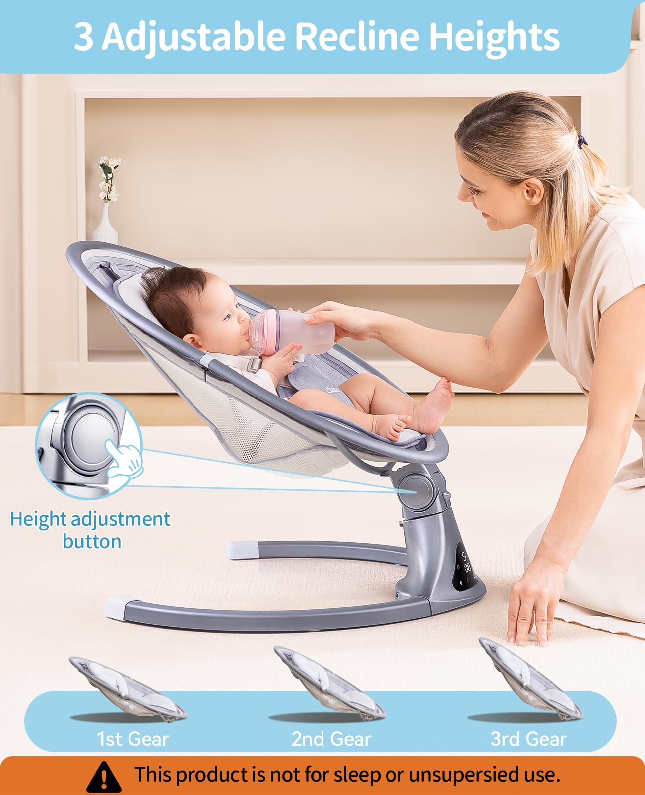 Larex baby swing remote control demonstrates easy two-way operation and timer option