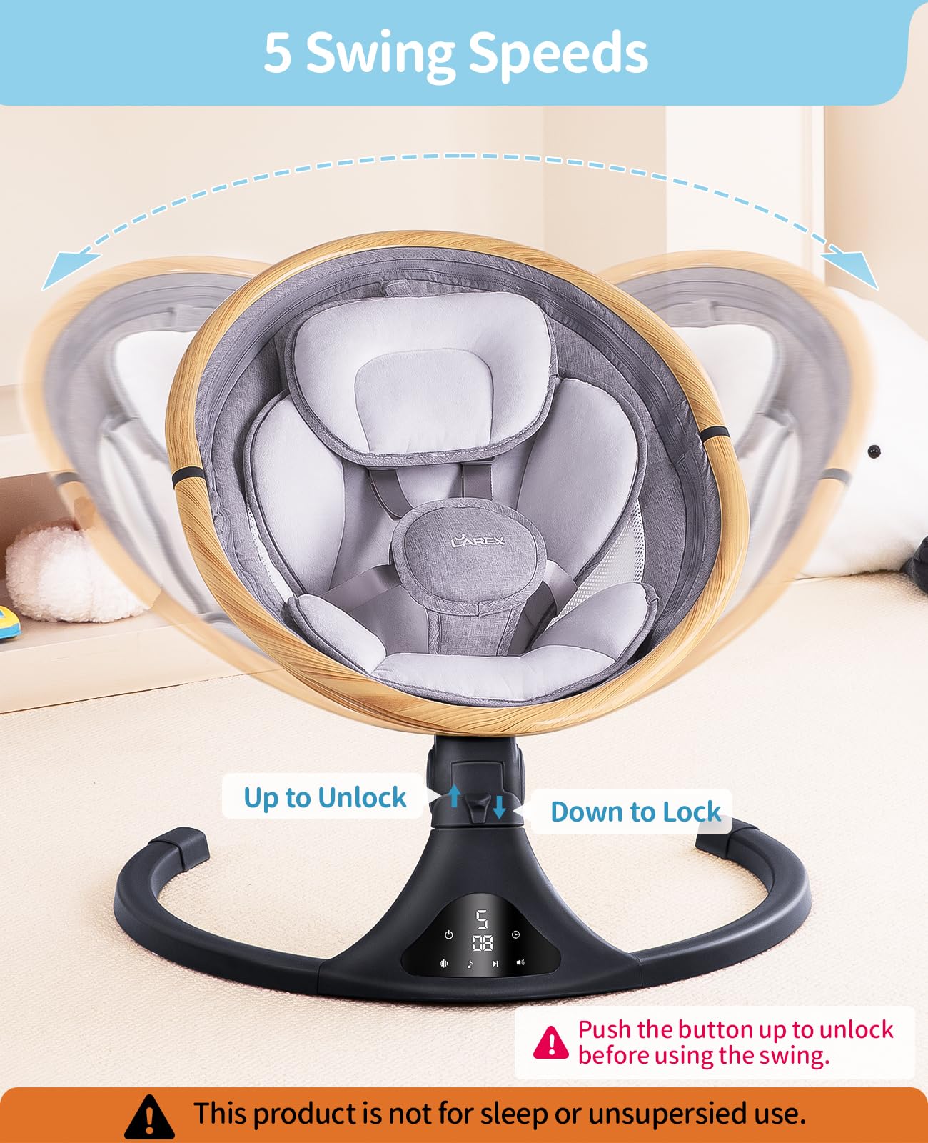 LAREX Baby Swing plush seat pad for cozy comfort.