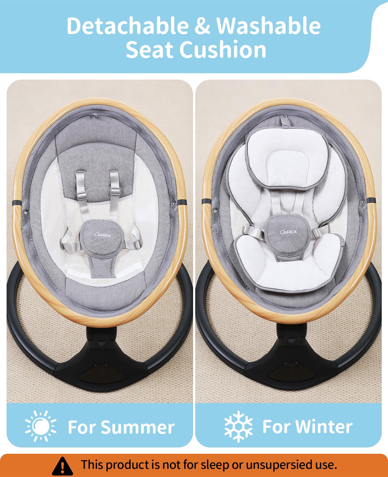 LAREX Baby Swing timer options for customized sessions.