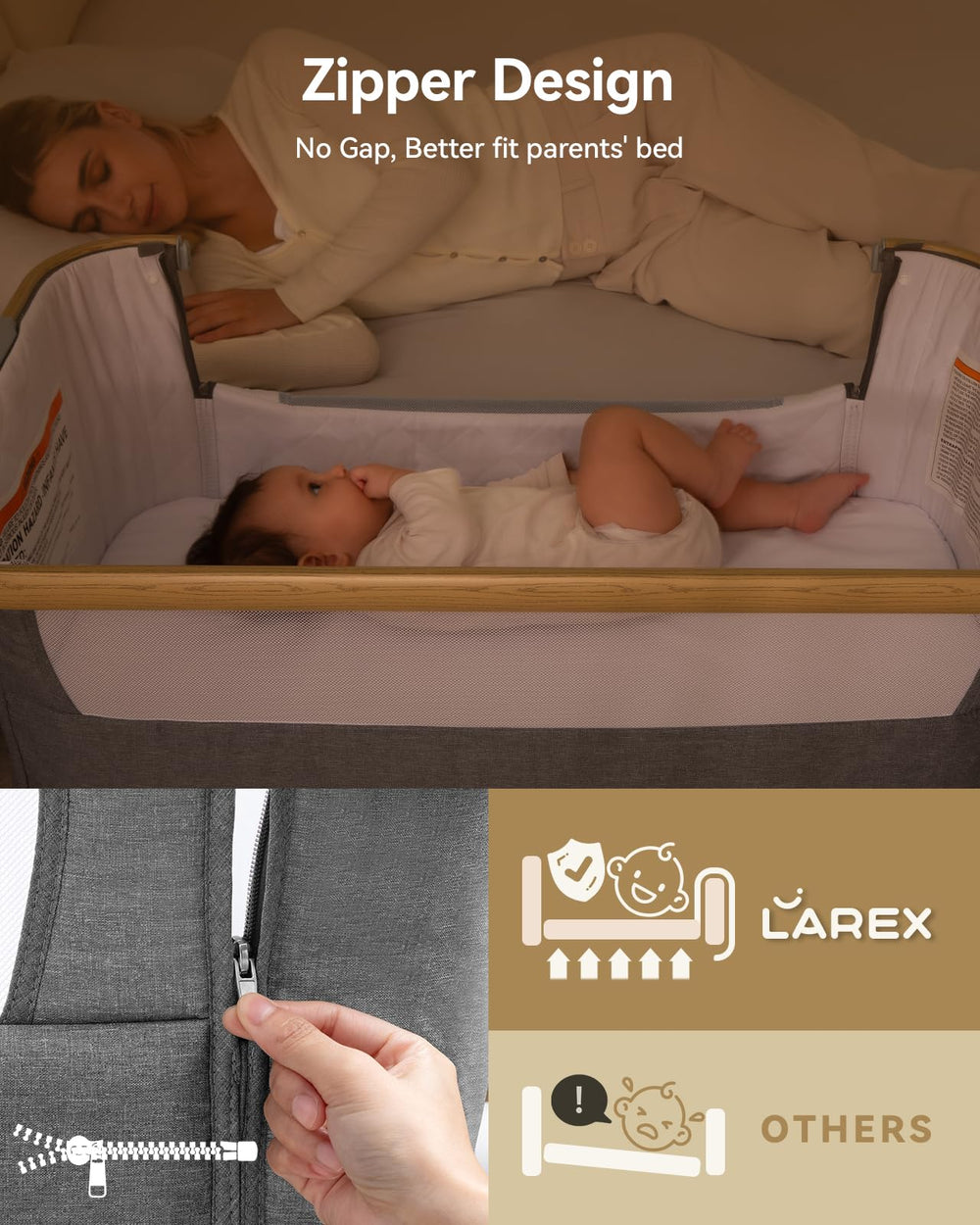Larex bassinet quick assembly in minutes without any tools.