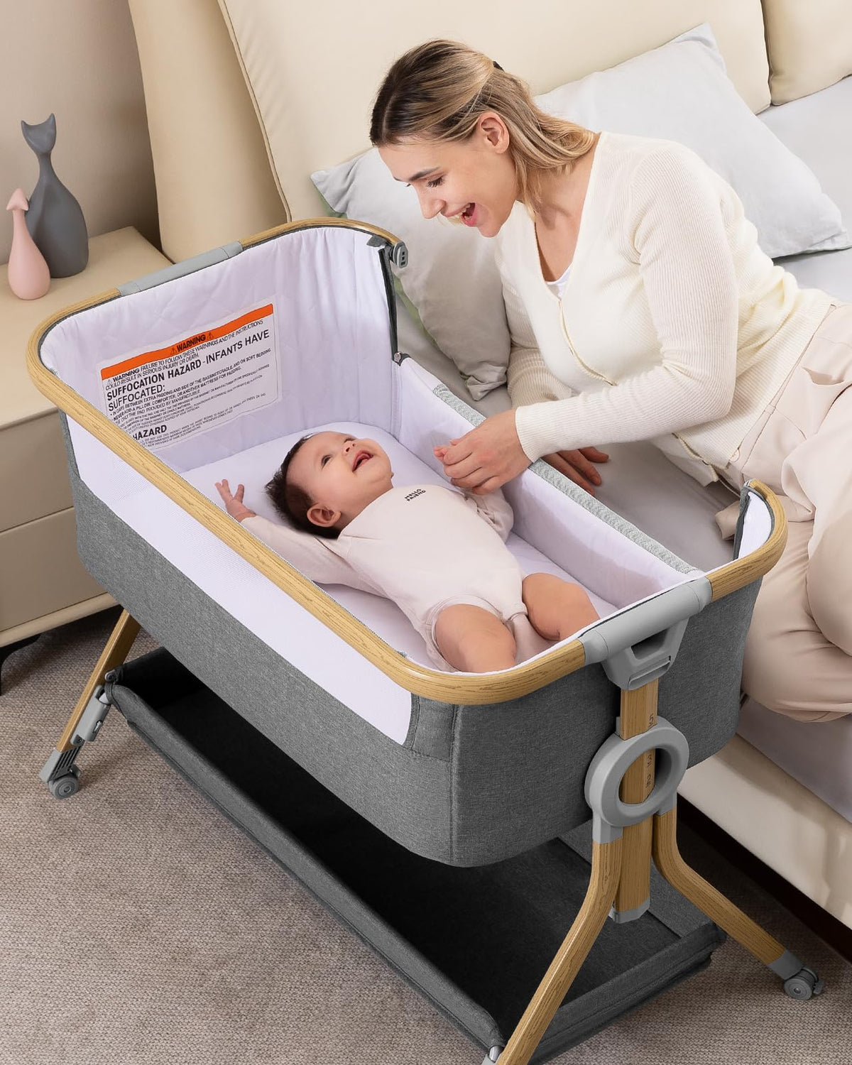 Larex bassinet bedside sleeper for close night feeds and safe nearby sleep.