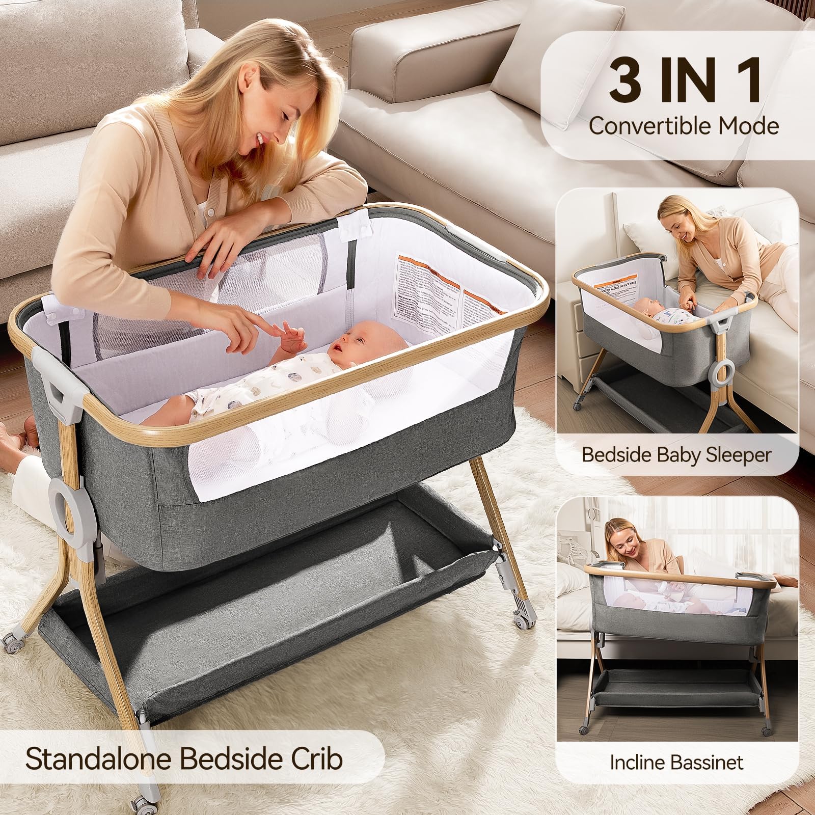 Larex bassinet mosquito net provides breathable protection during naps.