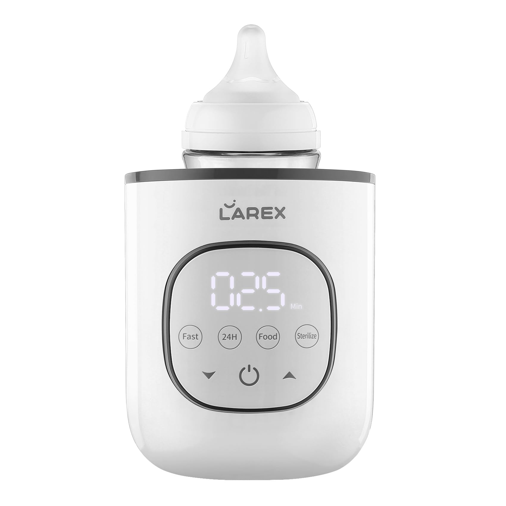 LAREX bottle warmer front view showing sleek design for easy access