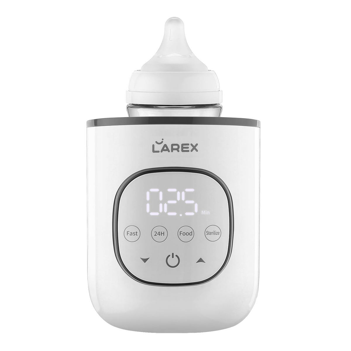 LAREX bottle warmer front view showing sleek design for easy access
