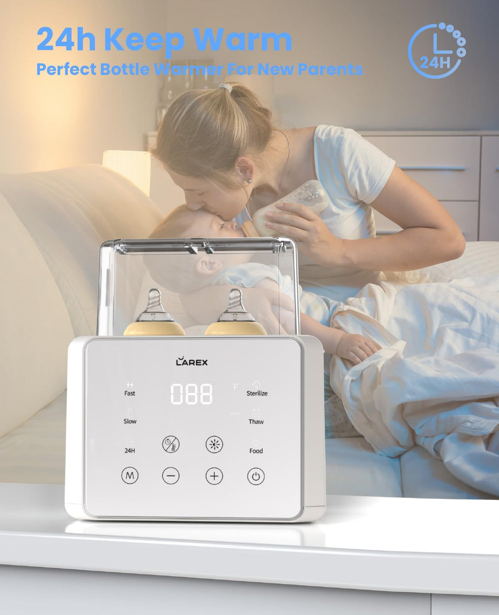 LAREX double bottle warmer auto shut-off—safety feature to prevent overheating.
