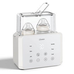 LAREX double bottle warmer front view—compact bedside-friendly design for quick night feeds.
