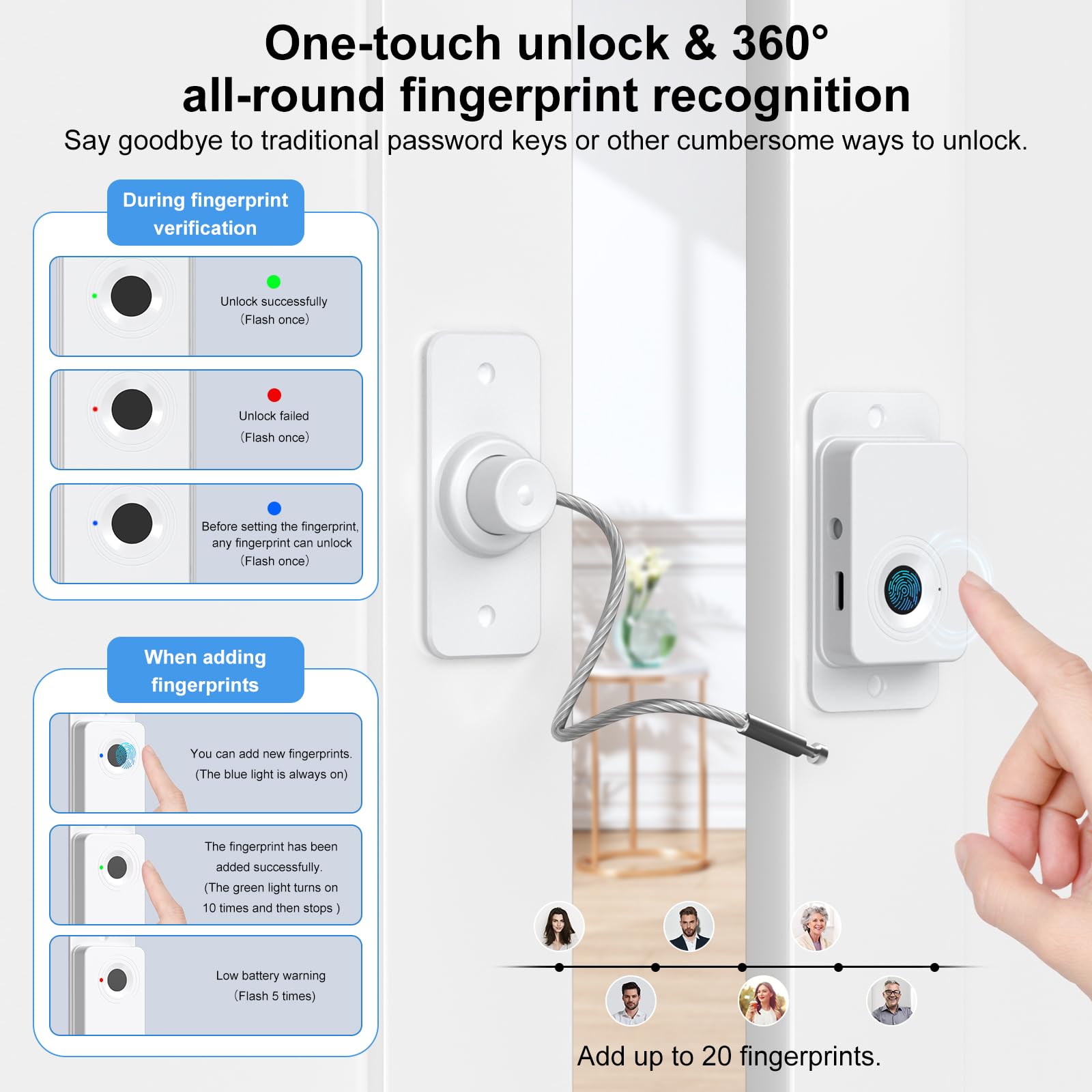 Larimuer fingerprint lock white being used on a drawer for child-safety.