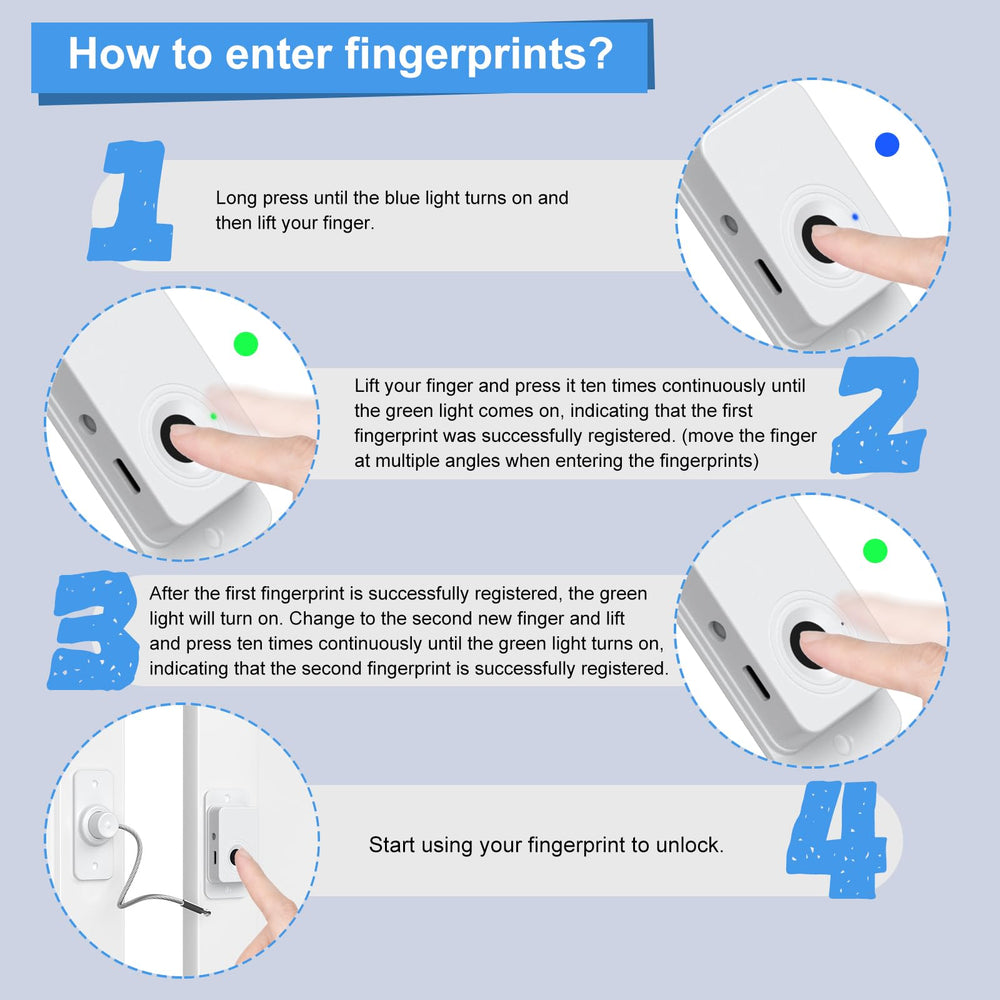 Larimuer fingerprint lock white emergency USB key for manual override.