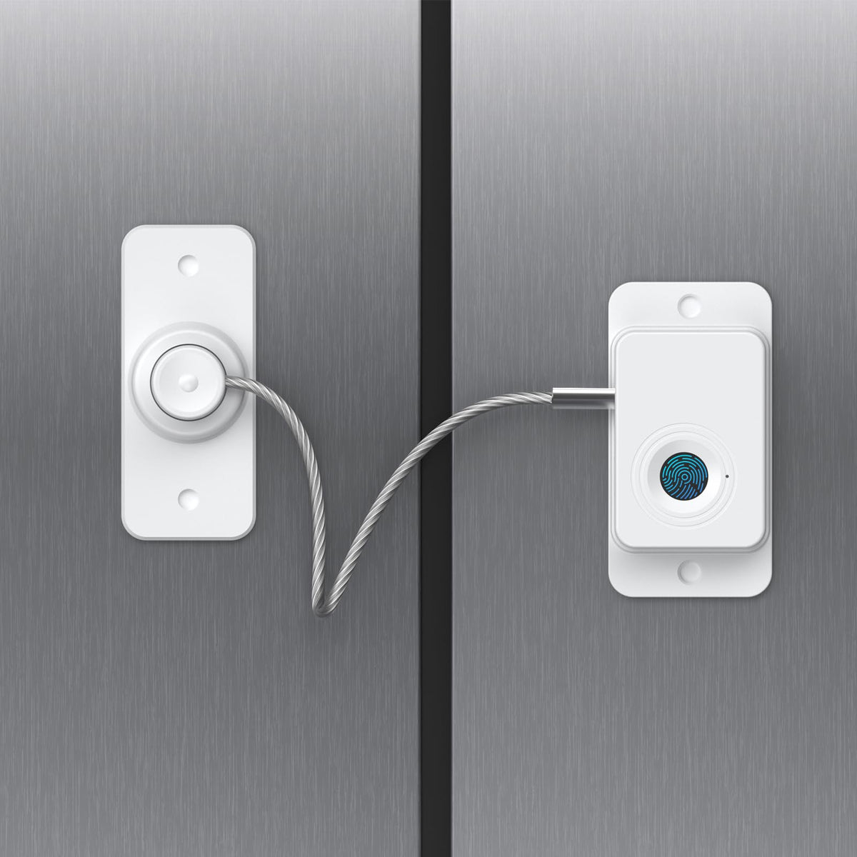 Larimuer fingerprint lock white front view for quick, keyless cabinet access.