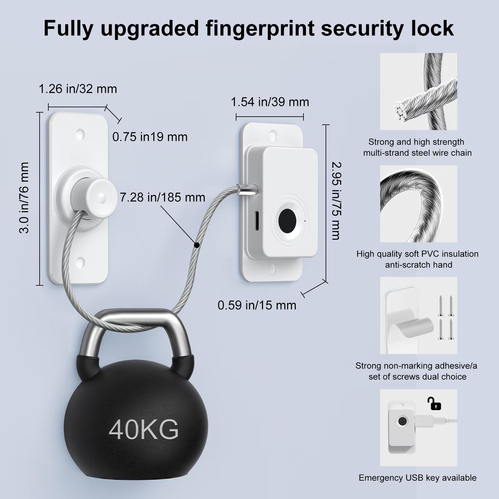 Larimuer fingerprint lock white installation with adhesive for easy mounting.
