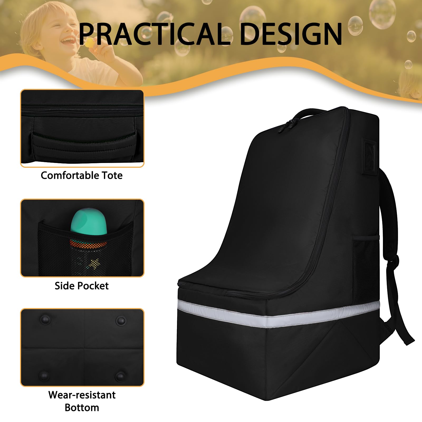 LARIPOP car seat travel bag open view illustrating easy access and packing space