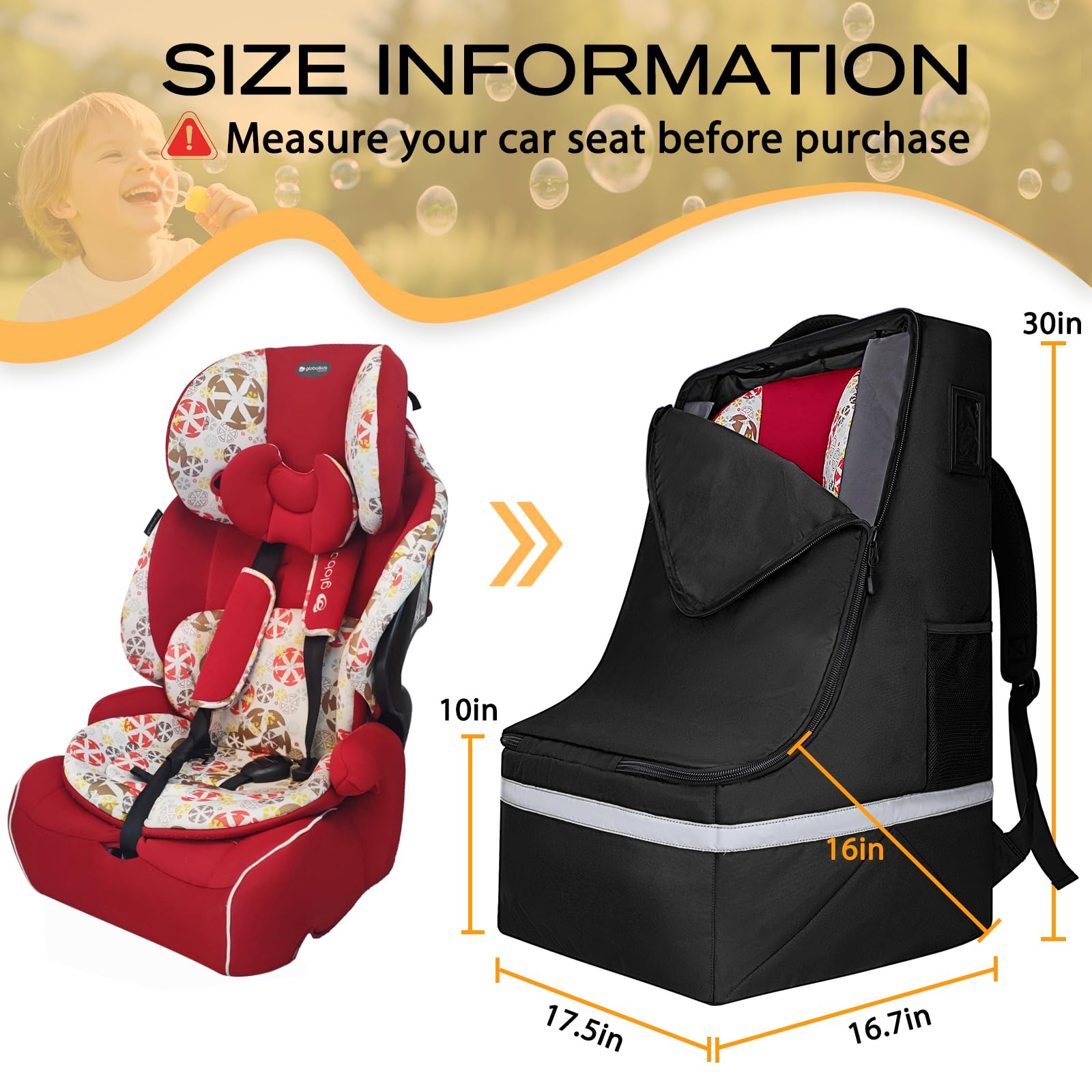 LARIPOP car seat travel bag side view with padded protection for travel