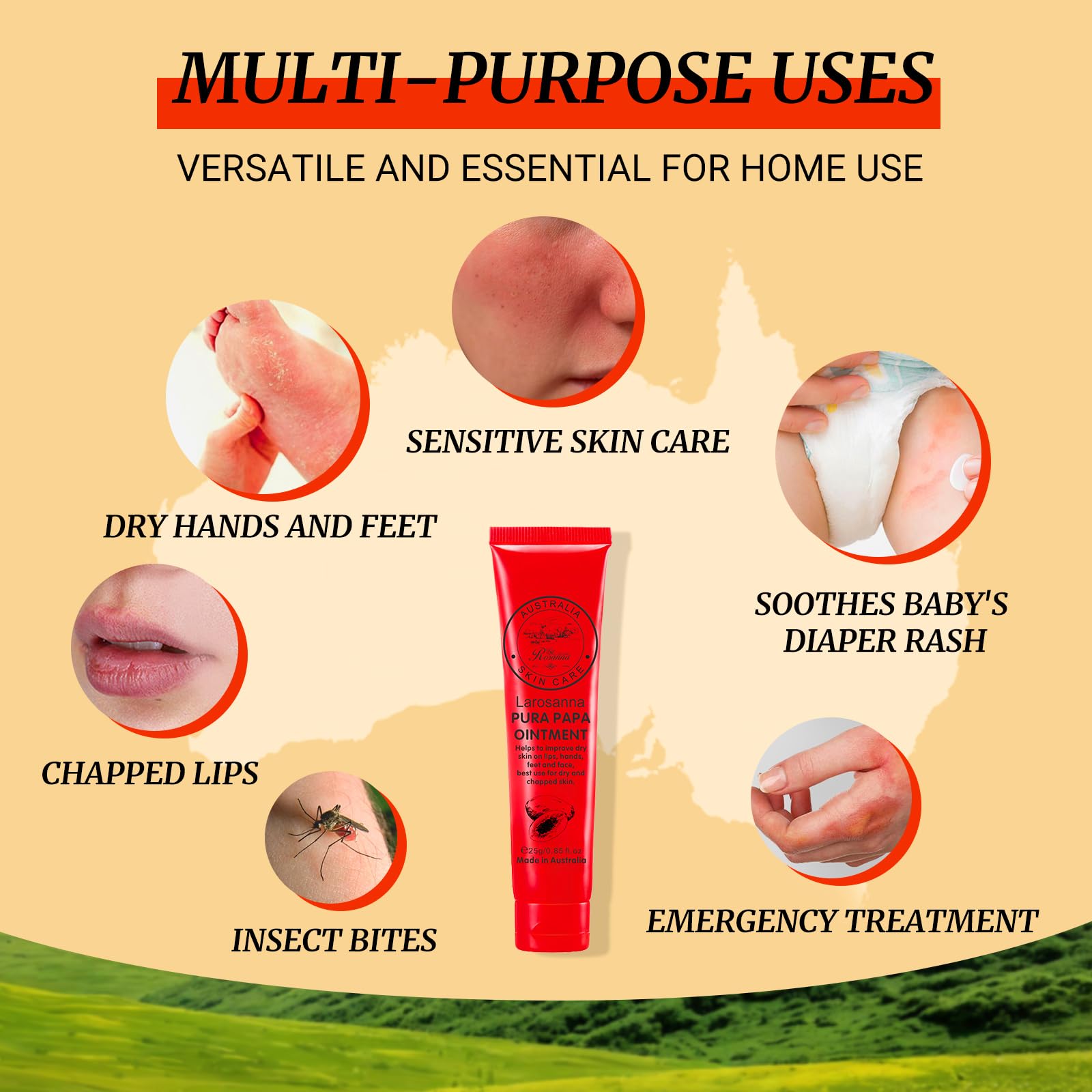 larosanna Papaw Ointment tin open reveals rich moisturization for cracked skin.