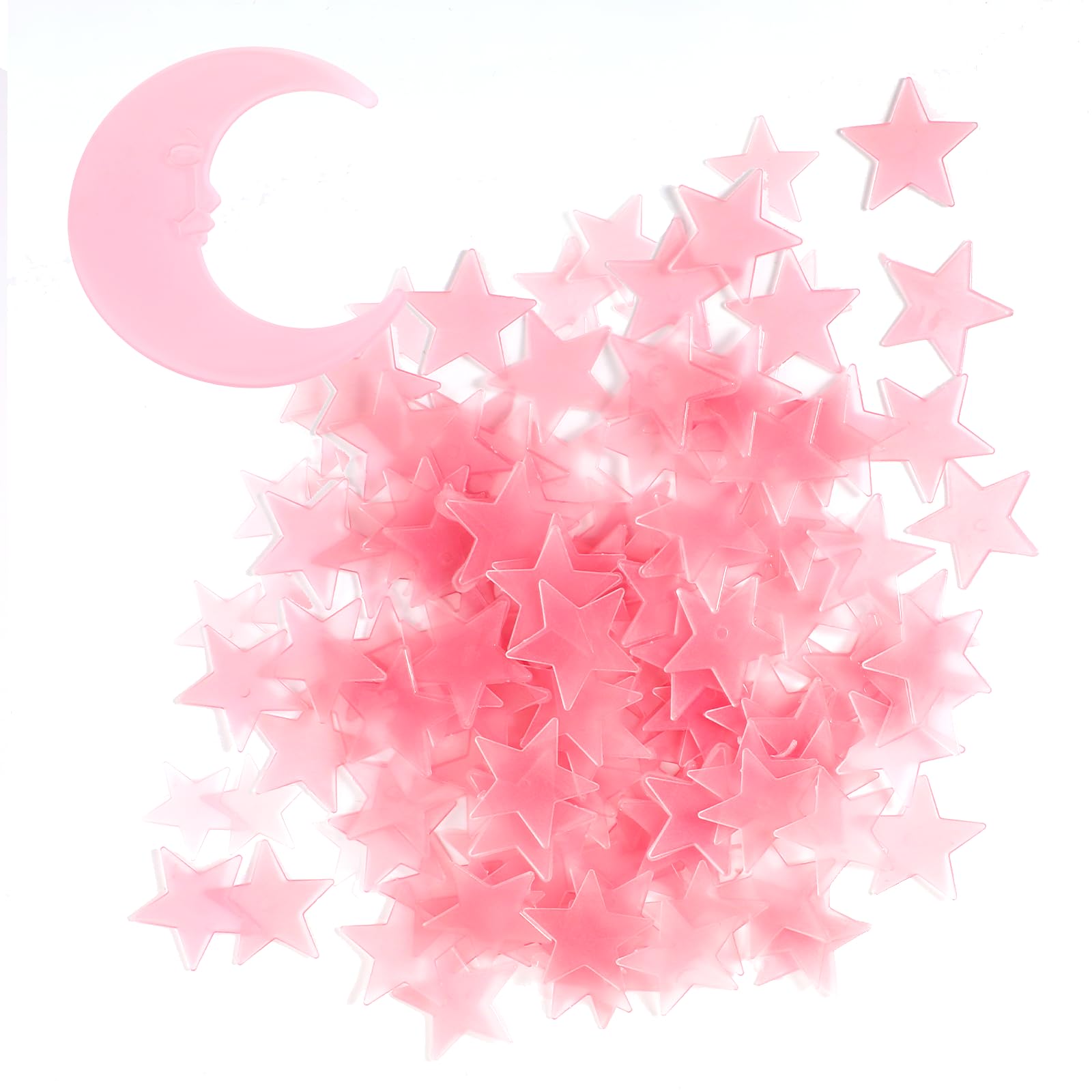 Larrel glow stars 101-pcs pink ceiling set creates magical night-sky glow for bedtime ambiance.