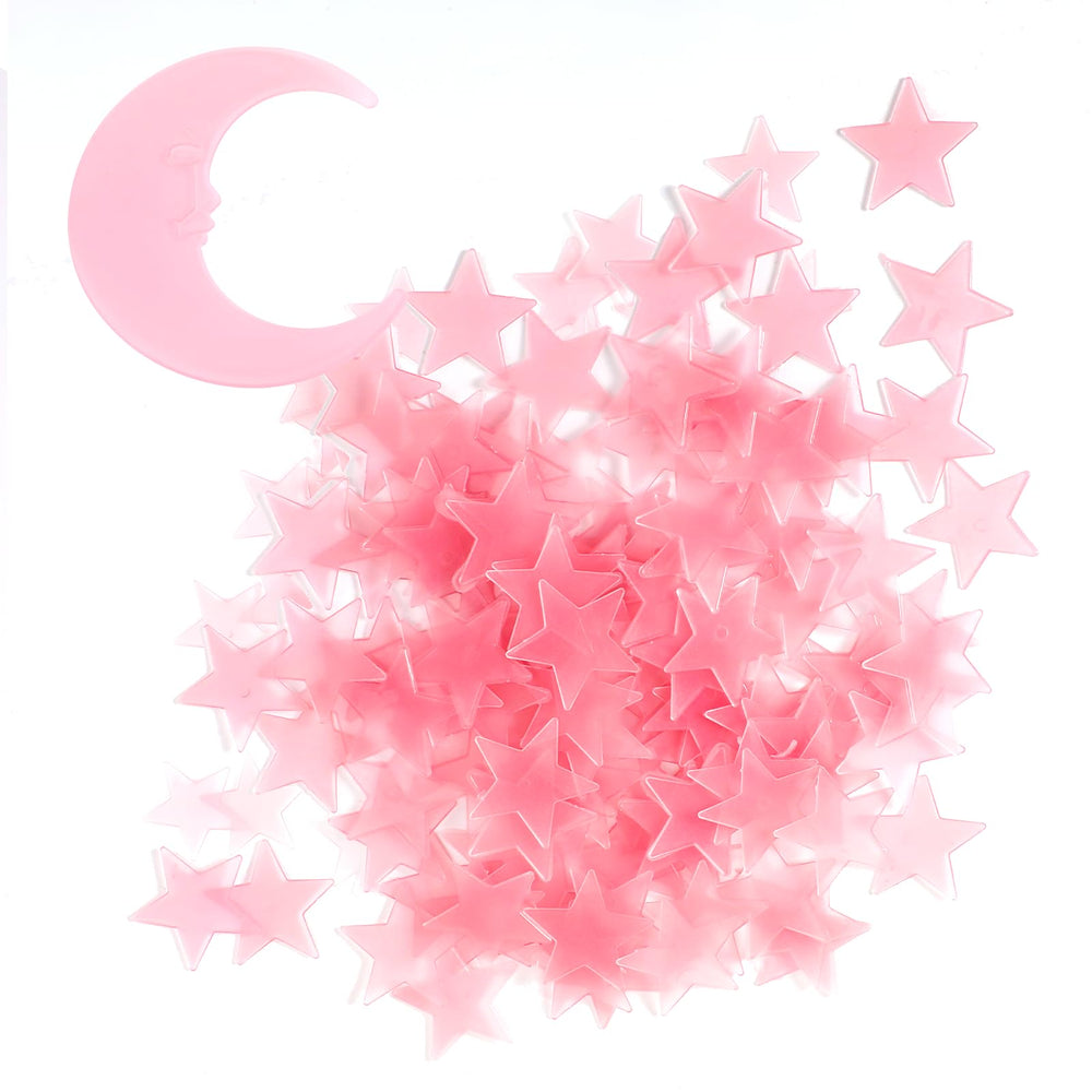 Larrel glow stars 101-pcs pink ceiling set creates magical night-sky glow for bedtime ambiance.