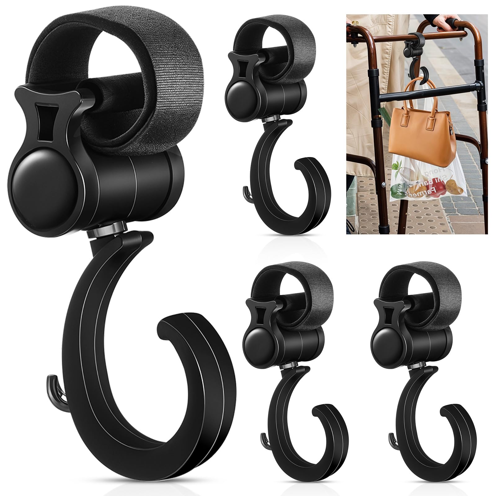 Larrel walker hook hanging with 360-degree rotation for hands-free storage.