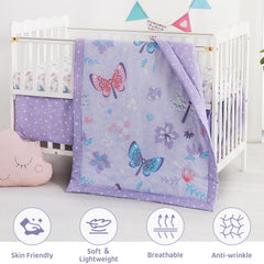 lasoftan crib-skirt-purple-butterfly close-up highlights durable design and easy-care appeal