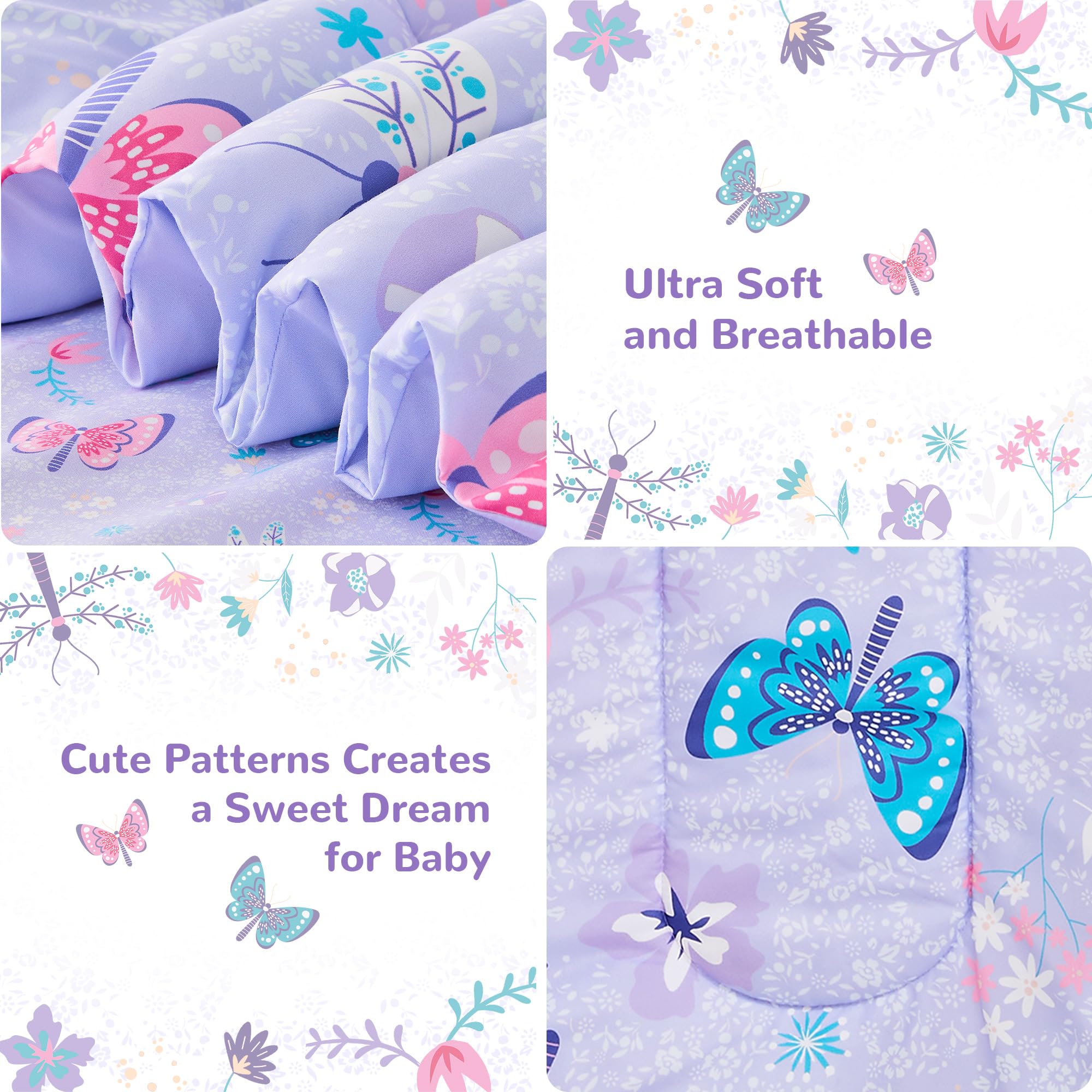 lasoftan Butterfly Toddler Bedding Flat Sheet: breathable design keeps kids comfy through the night.