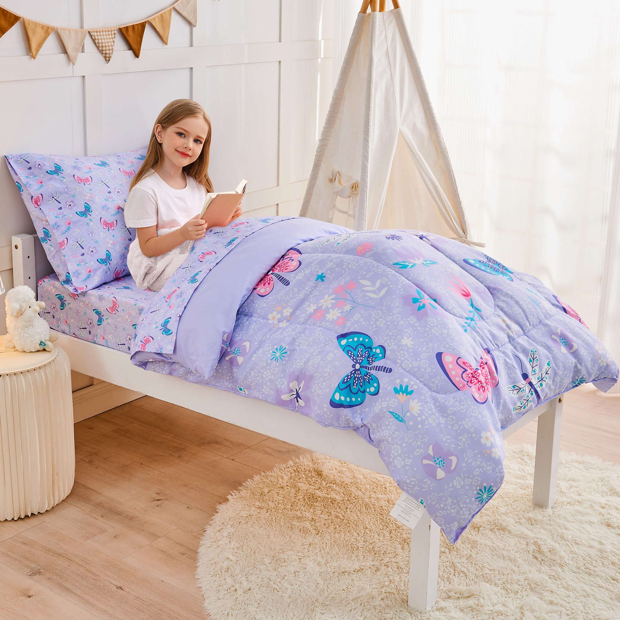 lasoftan Butterfly Toddler Bedding Packaging: complete 4-piece set ready for gifting.