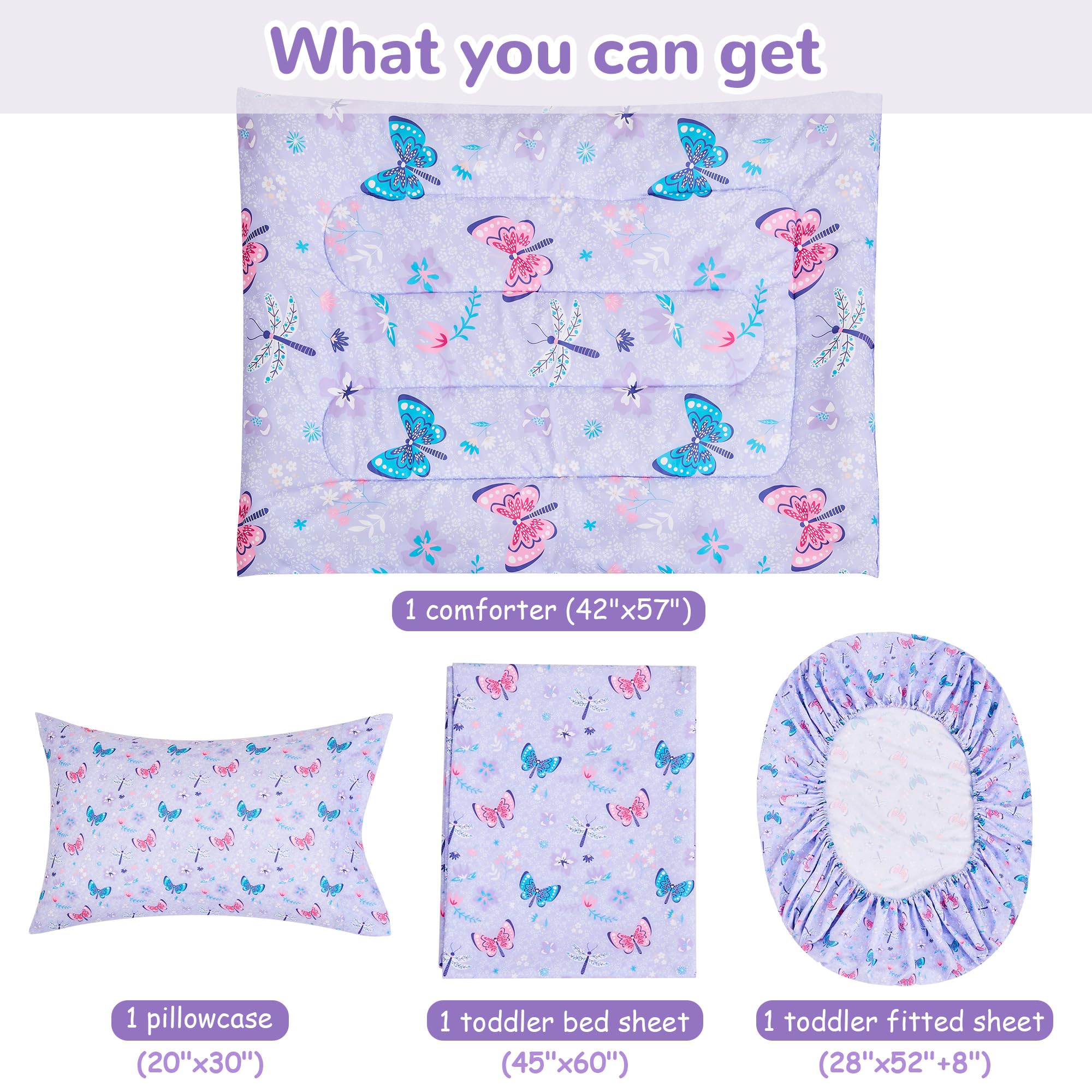lasoftan Butterfly Toddler Bedding Pillowcase: easy-care microfiber supports quick laundry and bright color.