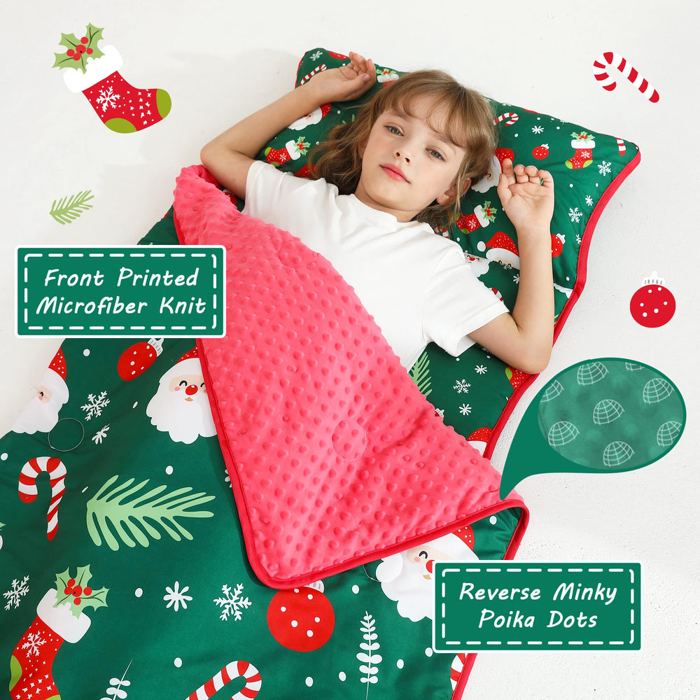 Lasoftan Christmas nap mat fleece blanket detail for warmth.