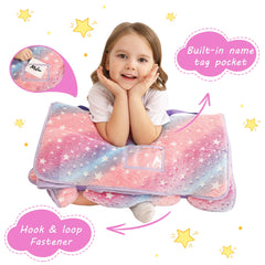 lasoftan glowing-star nap mat folded neatly in a travel bag