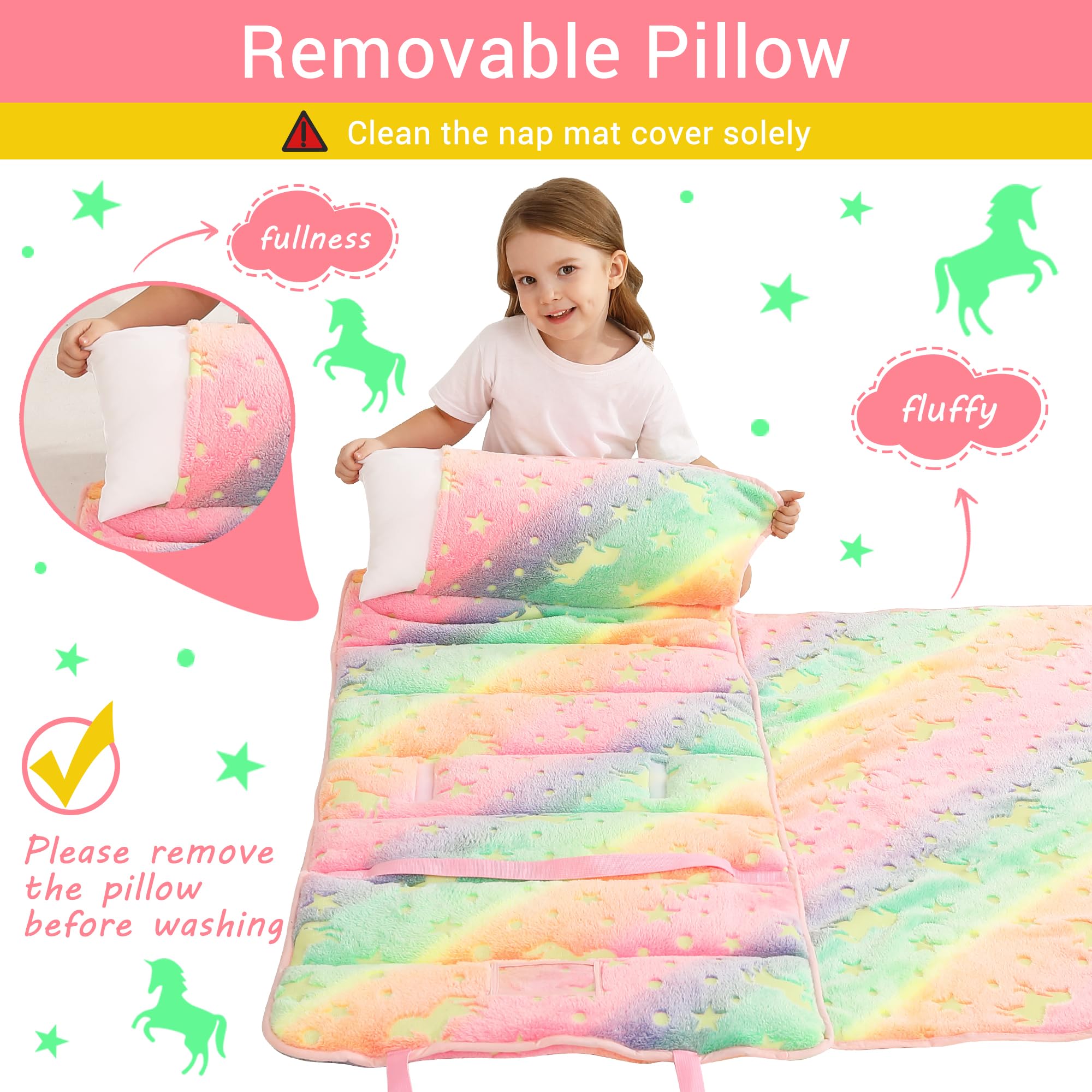 Lasoftan Glowing Unicorn nap mat suits kids age 3 and up for daycare