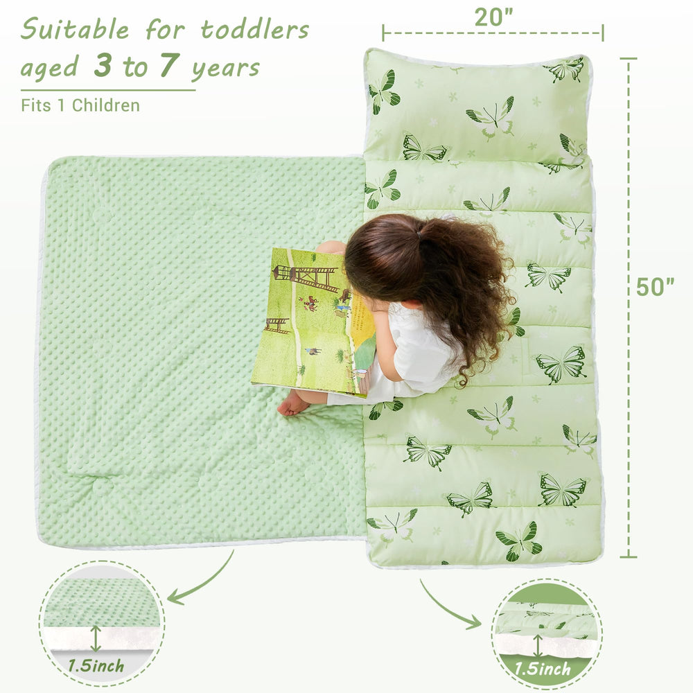 Lasoftan green butterfly pattern nap mat shows kid-friendly design for happy naps