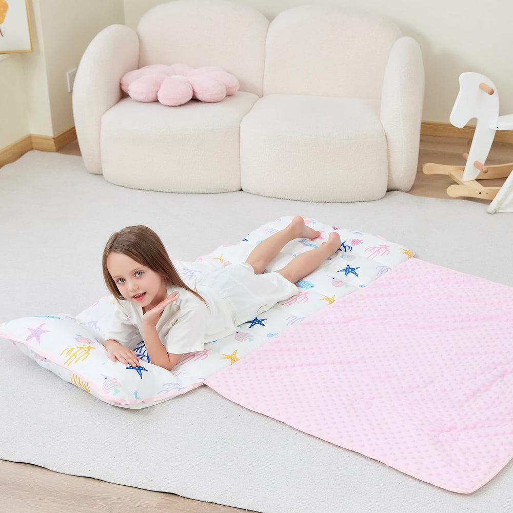 Lasoftan Mermaid nap mat in use during a child’s nap