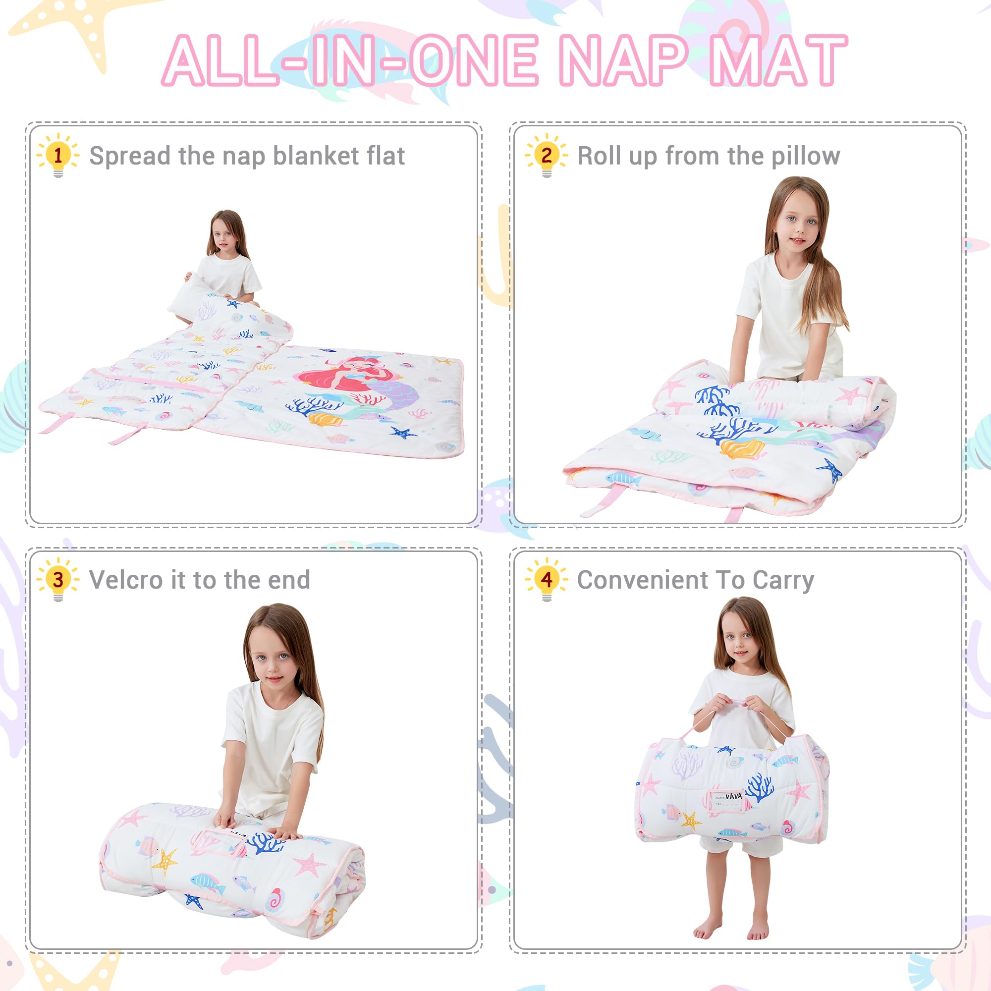 Lasoftan Mermaid nap mat travel-ready for on-the-go naps