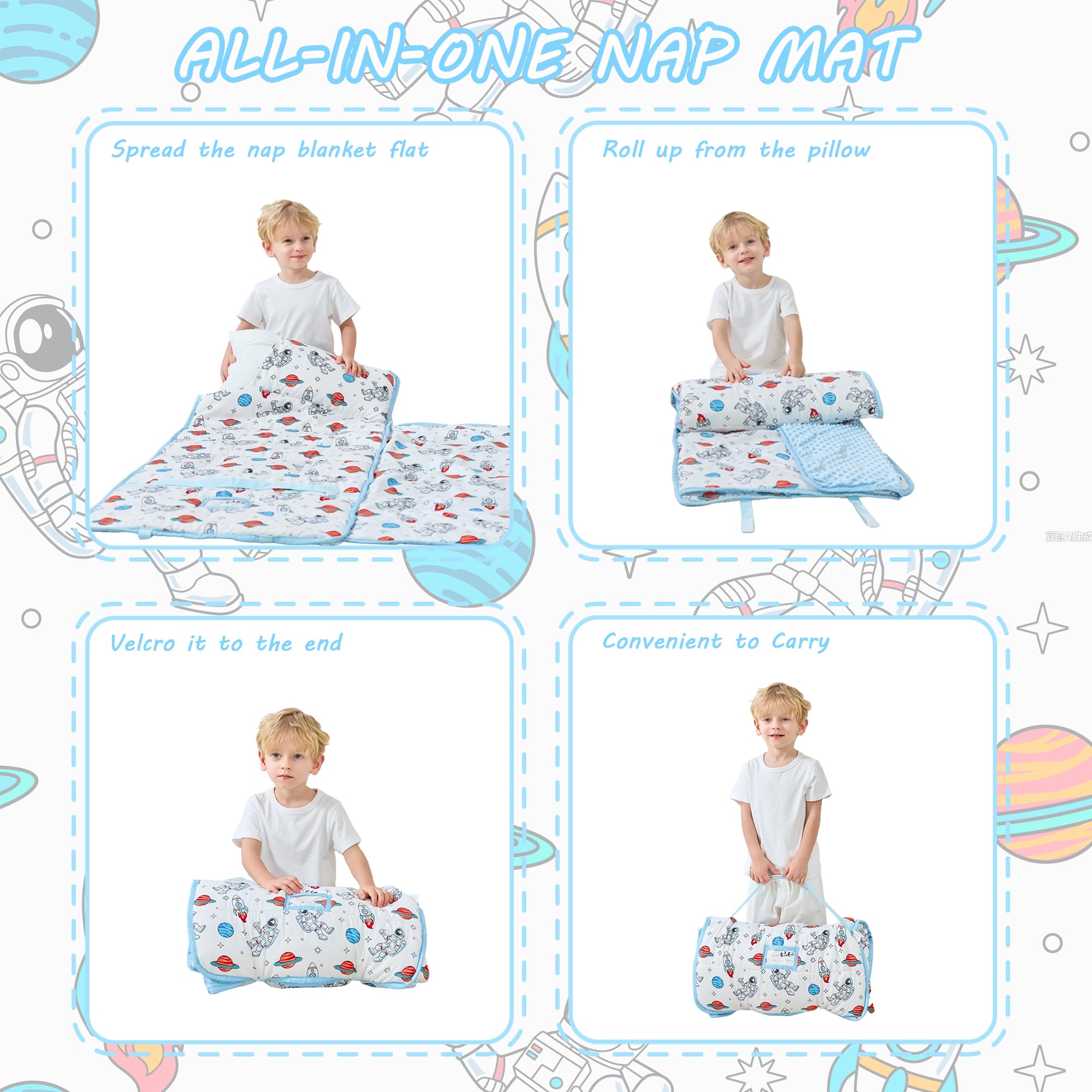 Lasoftan nap mat measures 50x21 inches for growing toddlers.