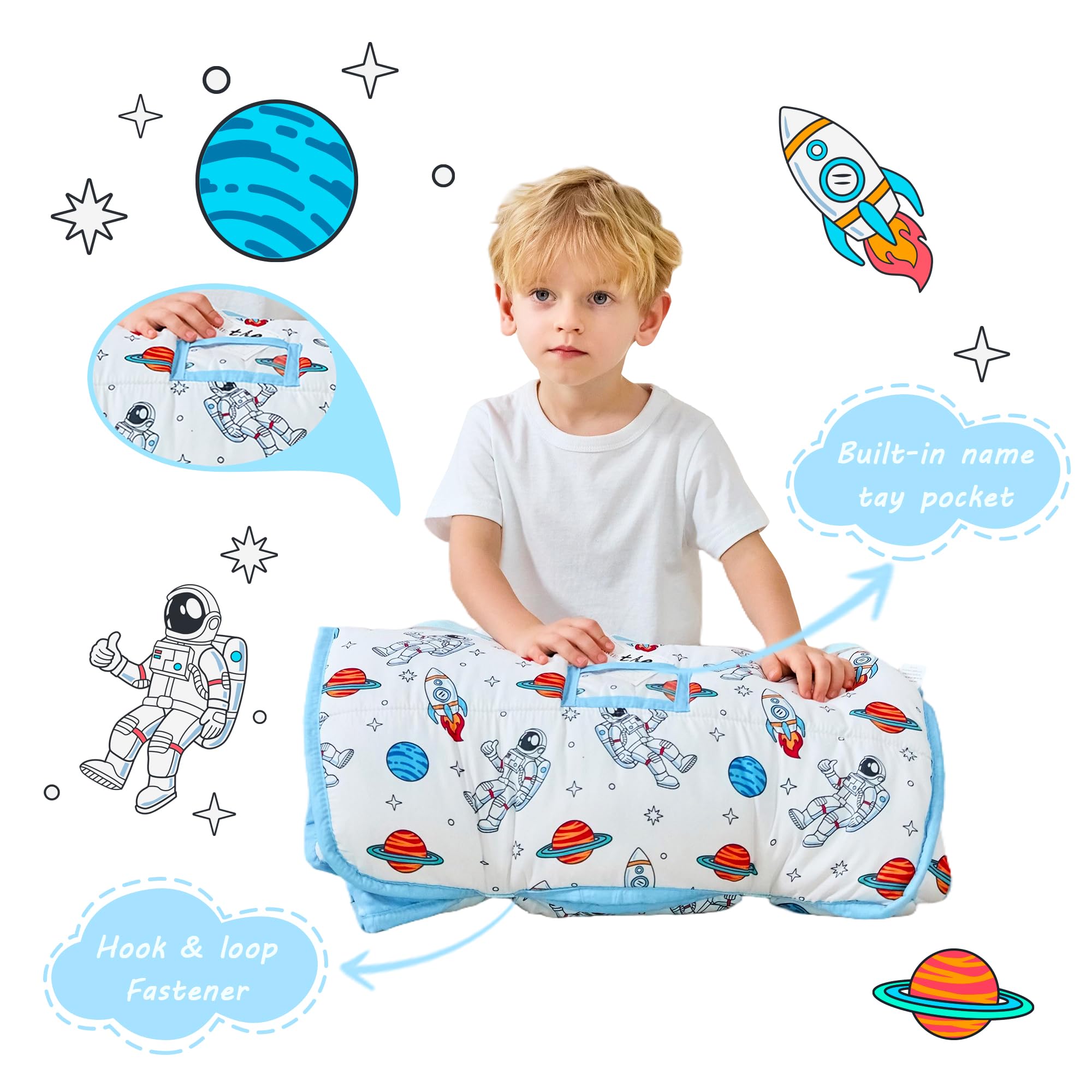 Lasoftan nap mat with fleece blanket for extra warmth.