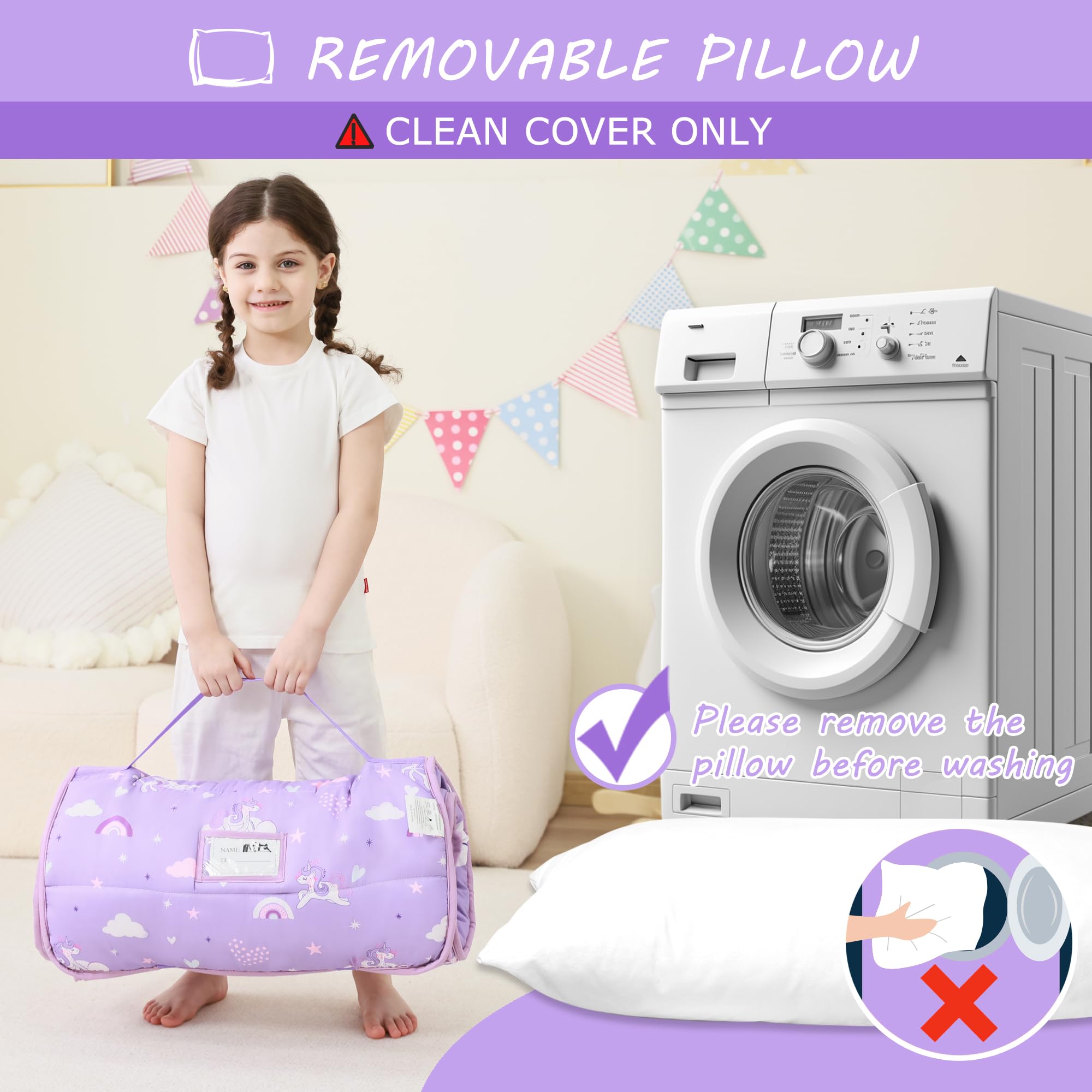 lasoftan nap mat washability easy-care demonstrates cold wash and tumble-dry friendly cleaning