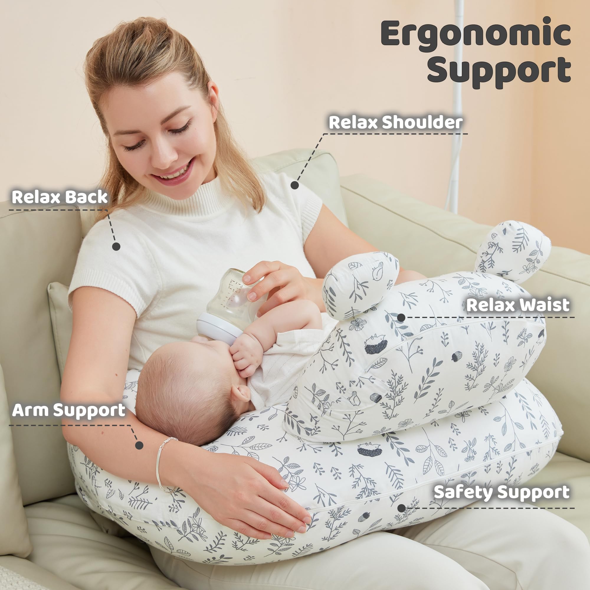 lasoftan nursing pillow soft cotton cover adds gentle comfort to long nursing sessions.
