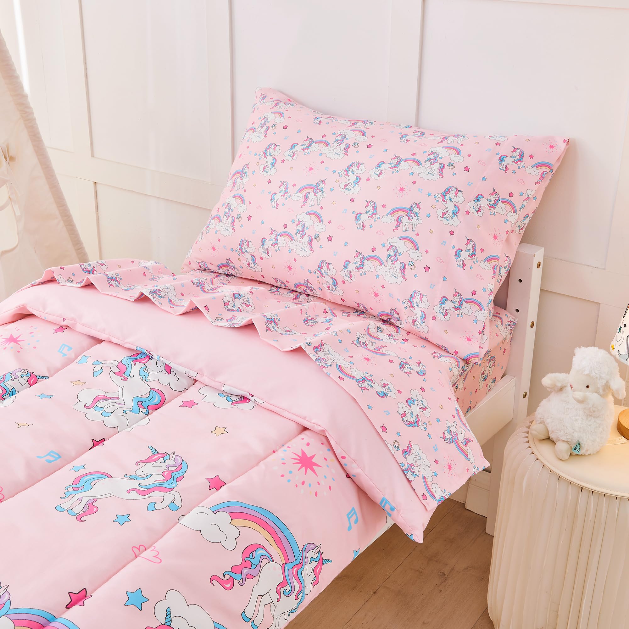 lasoftan Pink Unicorn Bedding Set full view showcasing design and ease of care