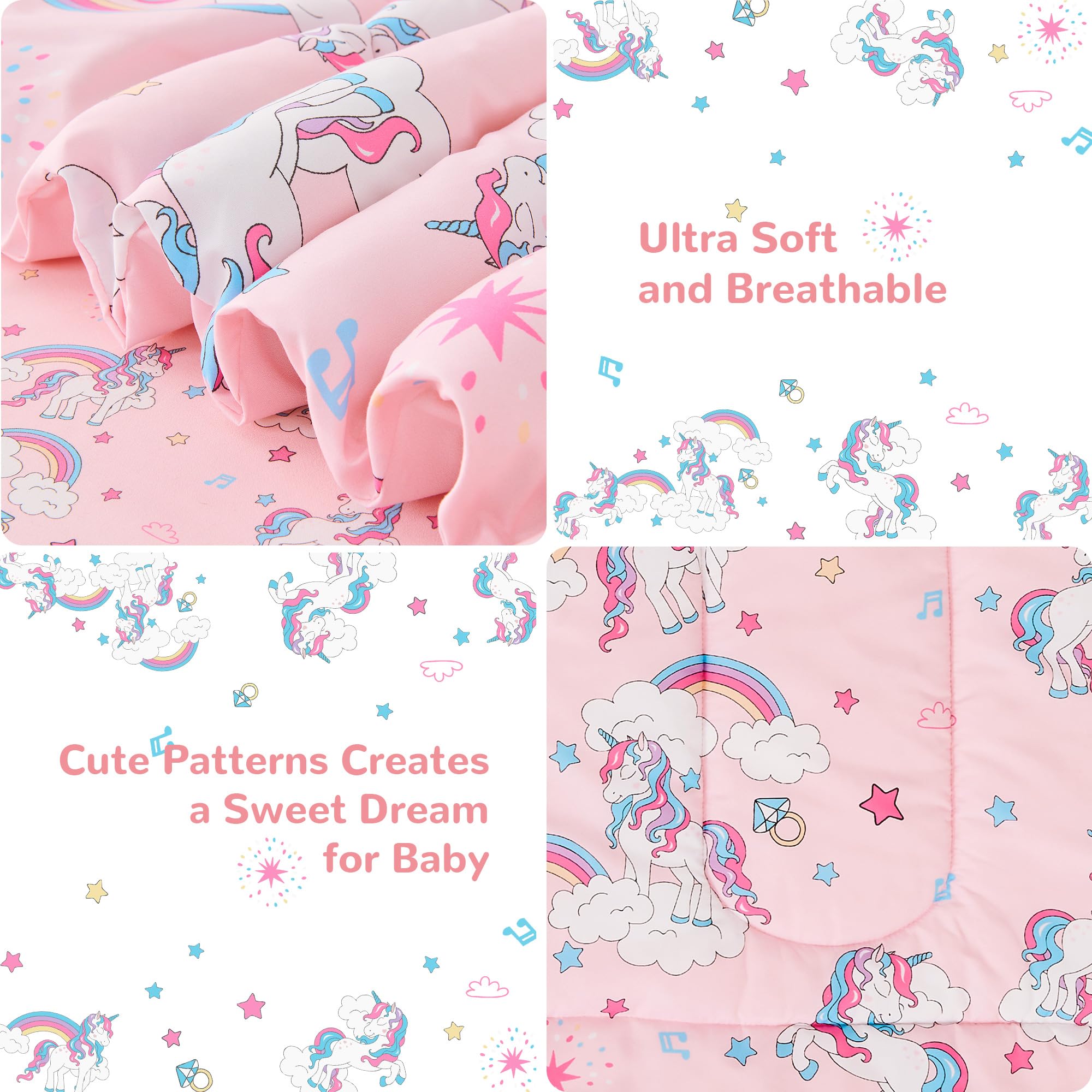 lasoftan Pink Unicorn Comforter 42x57 with cloud-soft microfiber