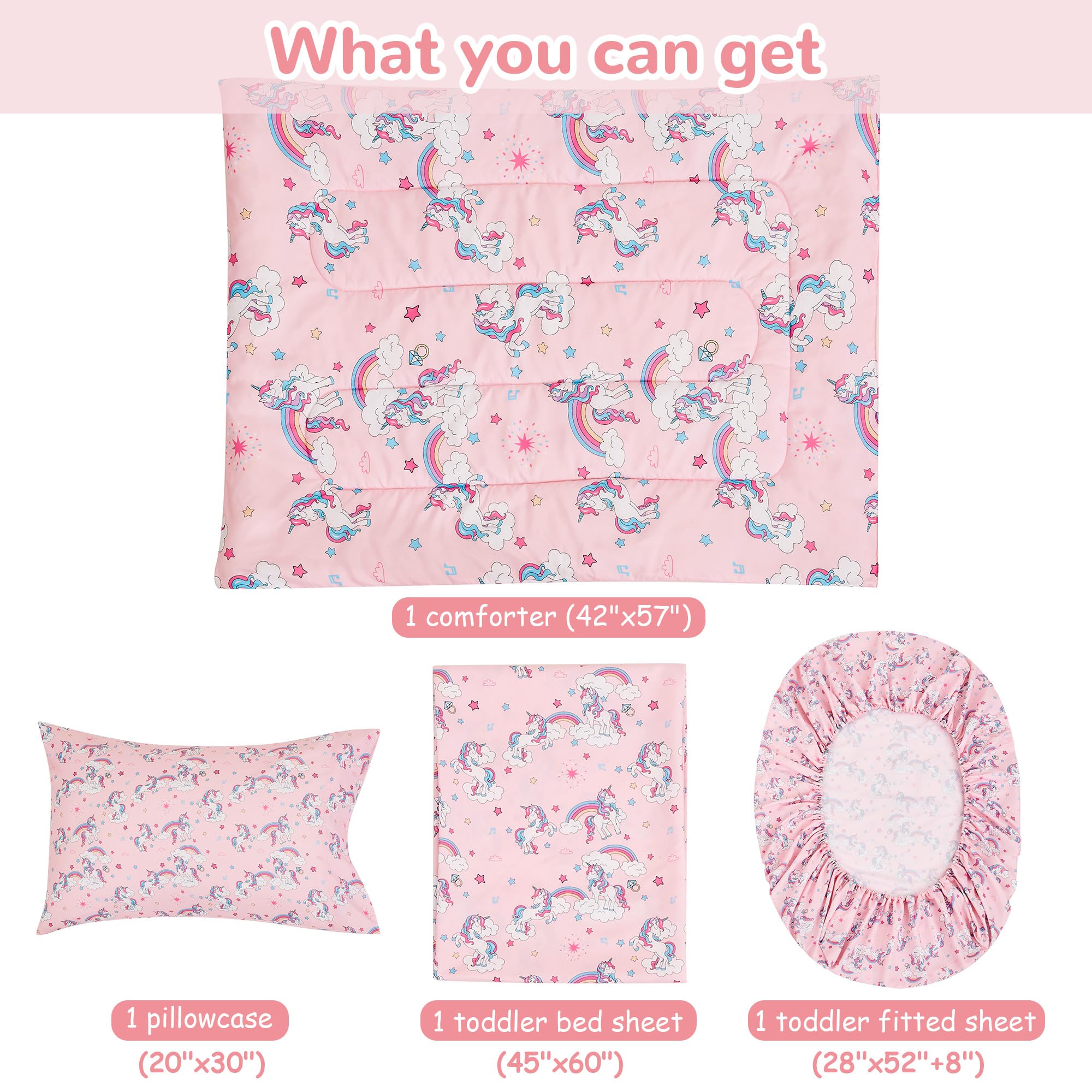 lasoftan Pink Unicorn Fitted Sheet 28x52 with snug fit and easy care