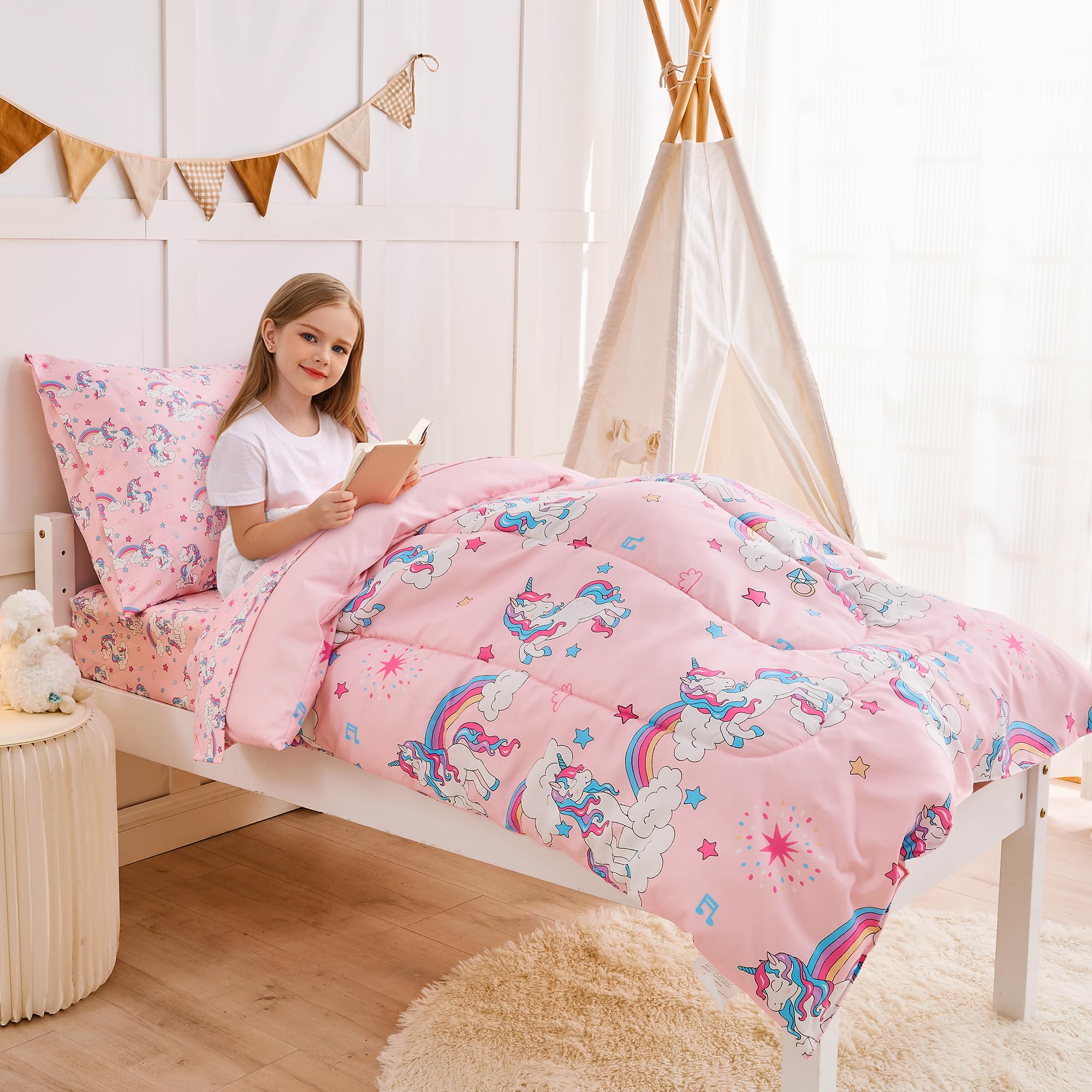 lasoftan Pink Unicorn Kids room decor brightens a toddler bedroom