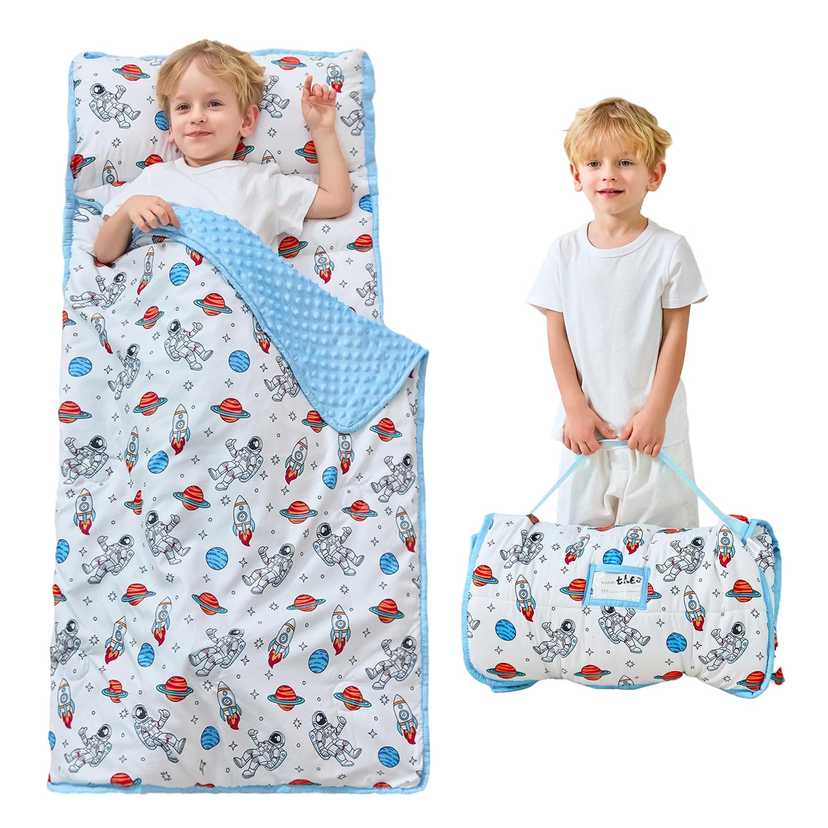 Lasoftan toddler nap mat astronaut pattern for cozy daycare naps.