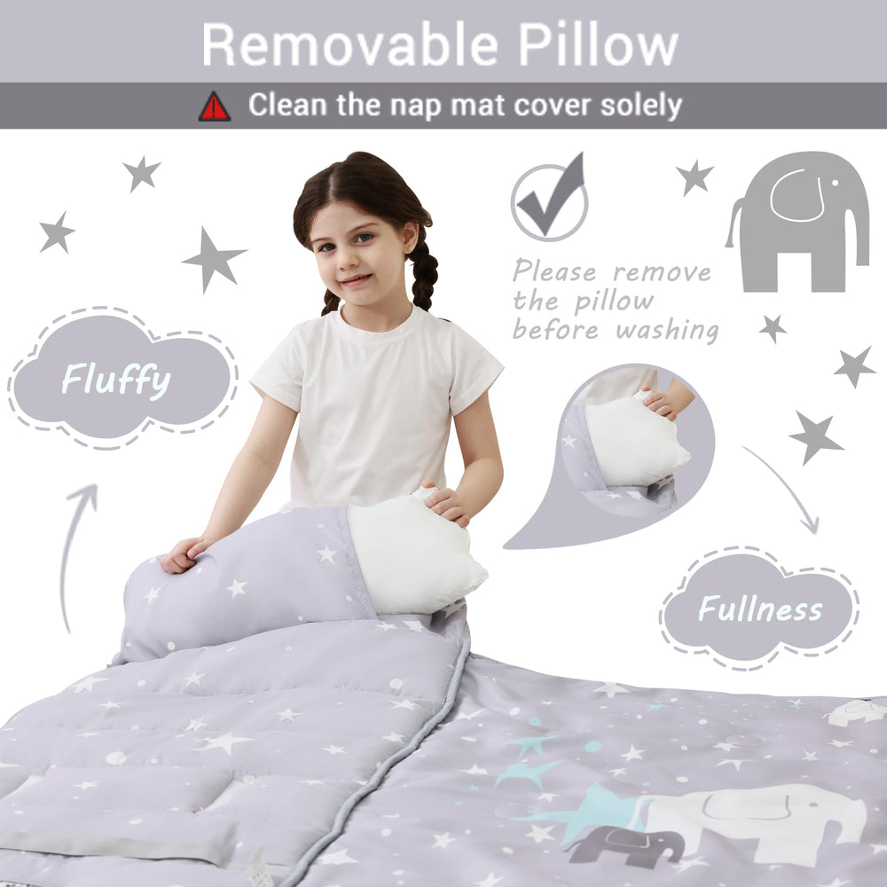 Lasoftan toddler nap mat folded for compact travel and storage.