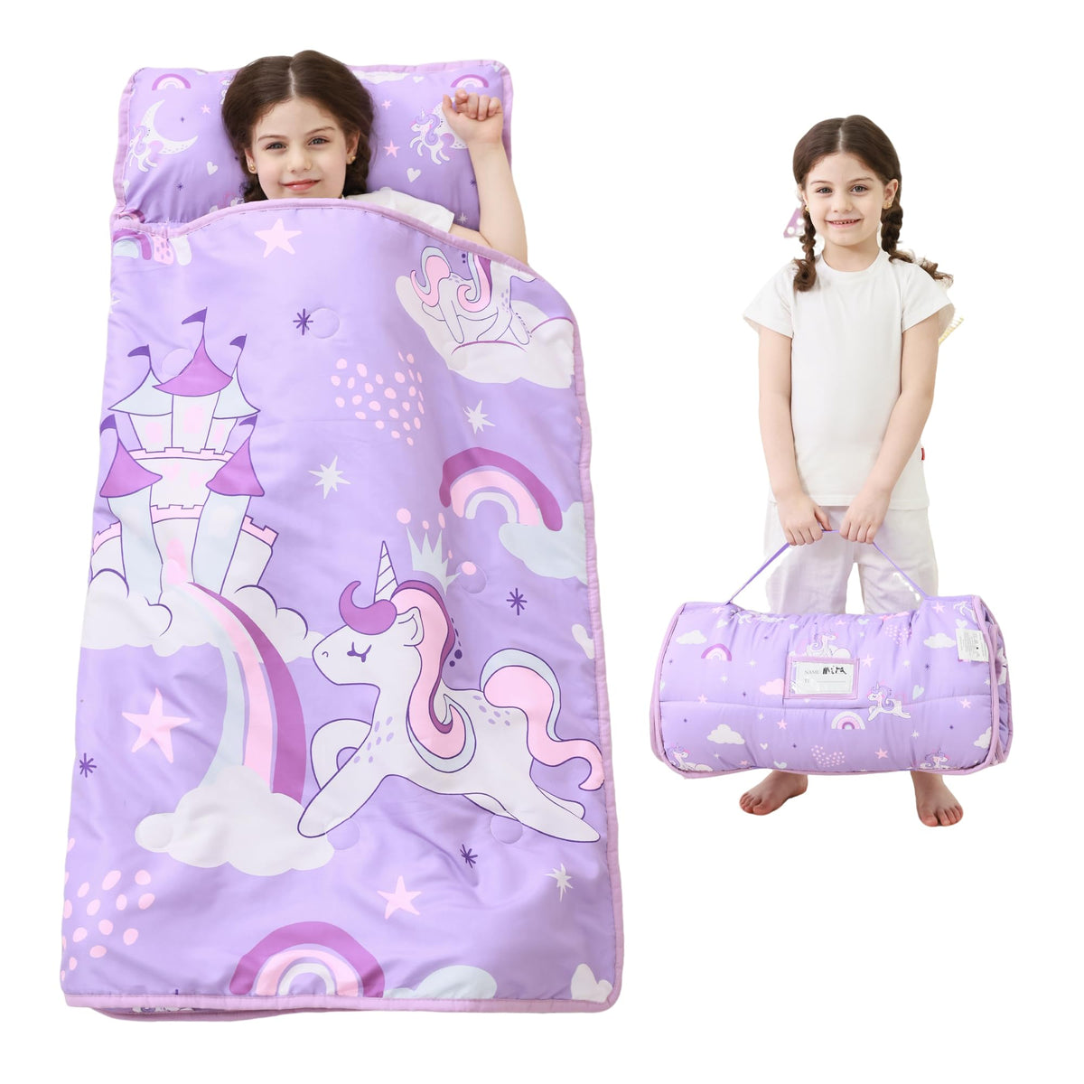 lasoftan toddler nap mat roll-up travel demonstrates compact, travel-friendly design for quick naps on the go