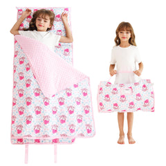 Lasoftan toddler nap mat rolled, travel-ready for daycare and trips.